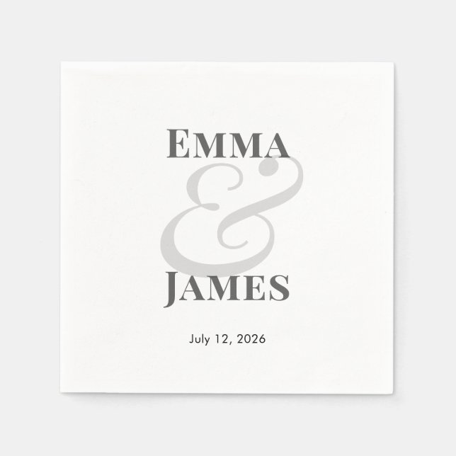 Moderne Hochzeit mit Namen | Date Cocktail Serviette (Vorderseite)