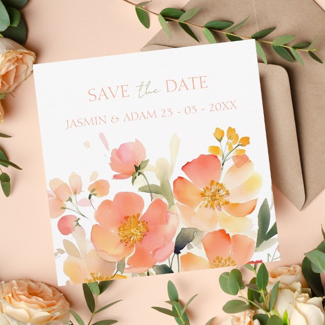 Moderne Hochzeit mit Orangenpfirsich Save The Date (Von Creator hochgeladen)