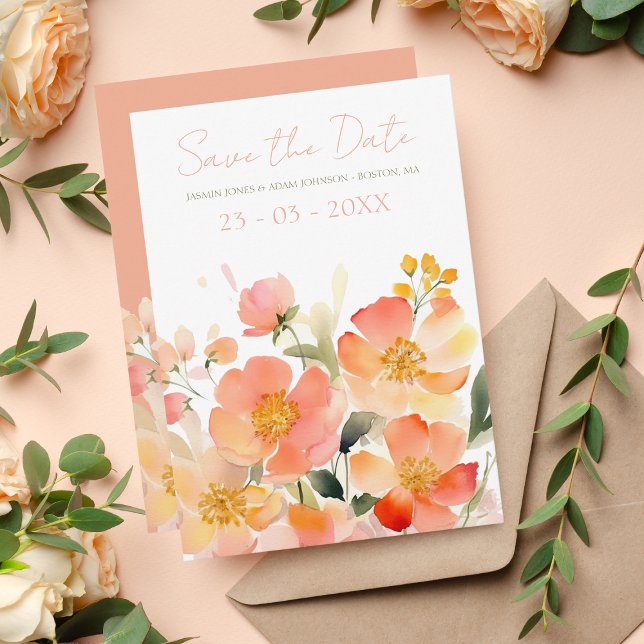 Moderne Hochzeit mit Orangenpfirsich Save The Date (Von Creator hochgeladen)