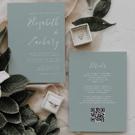 Moderne Hochzeit mit QR-Code in Sea Glass Grün Einladung
