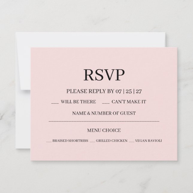 Moderne Hochzeit mit rosa Schimmer RSVP Karte (Vorderseite)