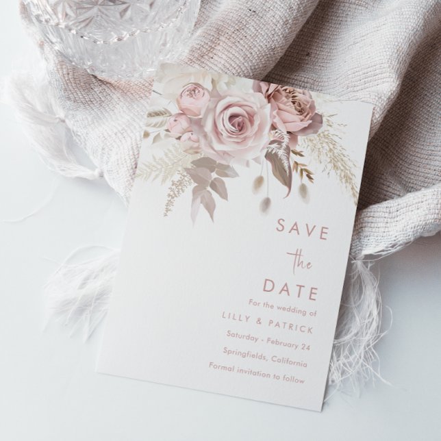 Moderne Hochzeit mit Rose & Blush Rose Save The Date (Von Creator hochgeladen)