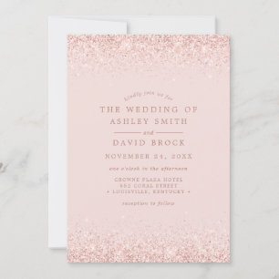 Moderne Hochzeit mit Roségold-Konfetti in Blassros Einladung