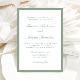 Moderne Hochzeit mit salbeigrüner Umrandung Einladung