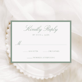 Moderne Hochzeit mit Salbeigrüner Umrandung RSVP Karte