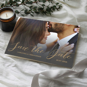 Moderne Hochzeit mit Schwarz und Gold Save the Dat Postkarte