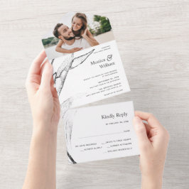 Moderne Hochzeit mit schwarz-weiß-Grafik All In One Einladung