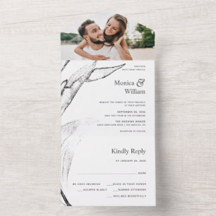 Moderne Hochzeit mit schwarz-weiß-Grafik All In One Einladung