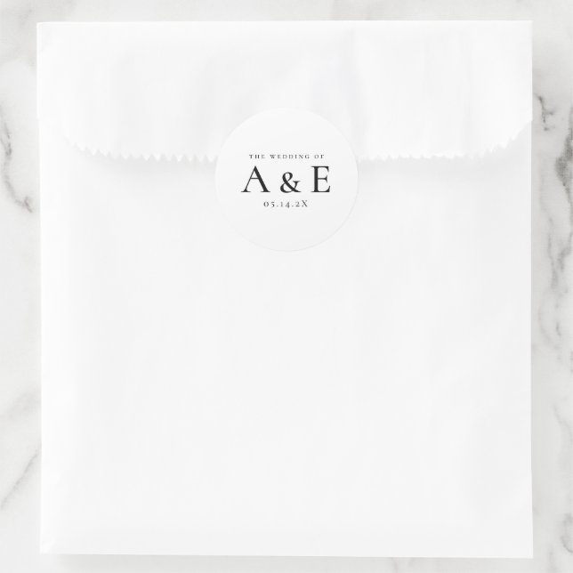 Moderne Hochzeit mit schwarzem und weißem Monogram Runder Aufkleber (Tasche)