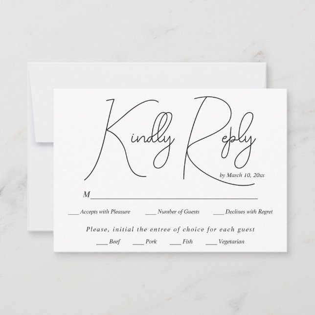 Moderne Hochzeit mit schwarzer Schrift RSVP Karte (Vorderseite)