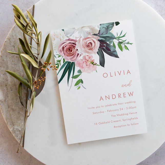 Moderne Hochzeit mit tropischem Grün Einladung (Von Creator hochgeladen)