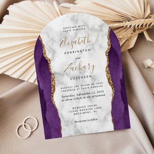 Moderne Hochzeit mit violettem Gold-Achat-Marmor-B Einladung