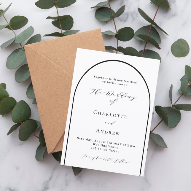 Moderne Hochzeit mit weißem schwarzem Bogen Einladung (Von Creator hochgeladen)