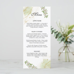 Moderne Hochzeit mit weißem und grünem Wasser Menükarte