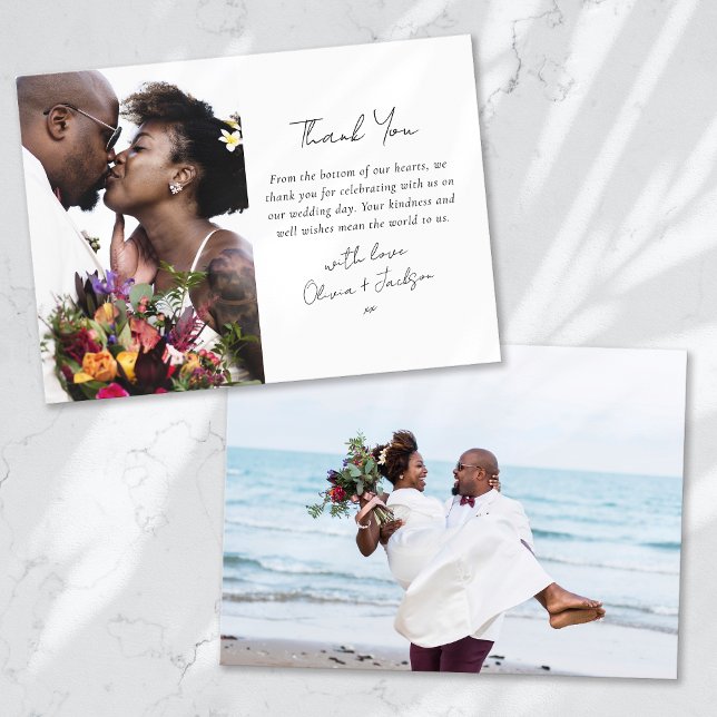 Moderne Hochzeit mit zwei Fotos Dankeskarte (Von Creator hochgeladen)