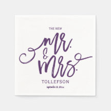 Moderne Hochzeit Napkins | Pinselschrift (Plum)