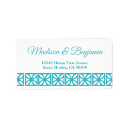 Moderne Hochzeit, Retro, Blau, Weiß Adressaufkleber