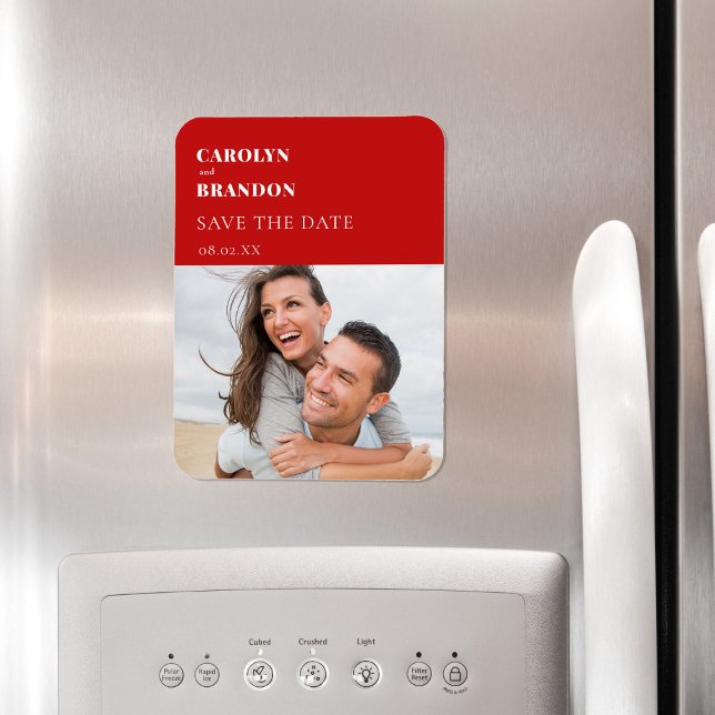 Moderne Hochzeit rettet das Datum Magnet (Modern simple red minimalist wedding save the date magnet)
