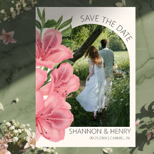 Moderne Hochzeit 'Rosa Lilie' - Florale Save-the-D Einladung