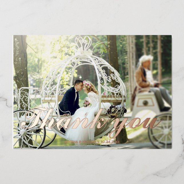 Moderne Hochzeit Rose Folie Hochzeit danke Karte (Vorderseite)