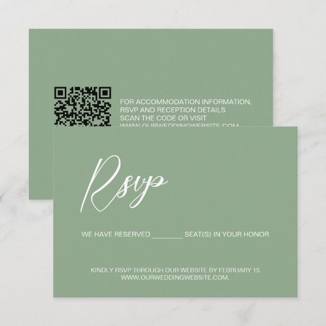 Moderne Hochzeit Sage grüner QR-Code reservierte S Einladung (Vorne/Hinten)