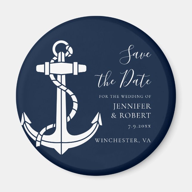 Moderne Hochzeit 'Save the Date' mit nautischem An Magnet (Vorne)