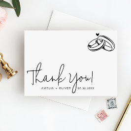 Moderne Hochzeit Schrift-Typografie Paar Ringe Dankeskarte