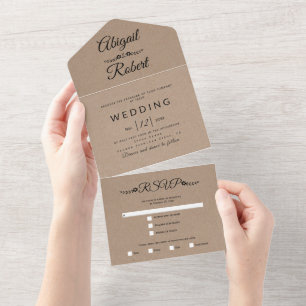 Moderne Hochzeit schwarzer Typografie, braunes Kra All In One Einladung