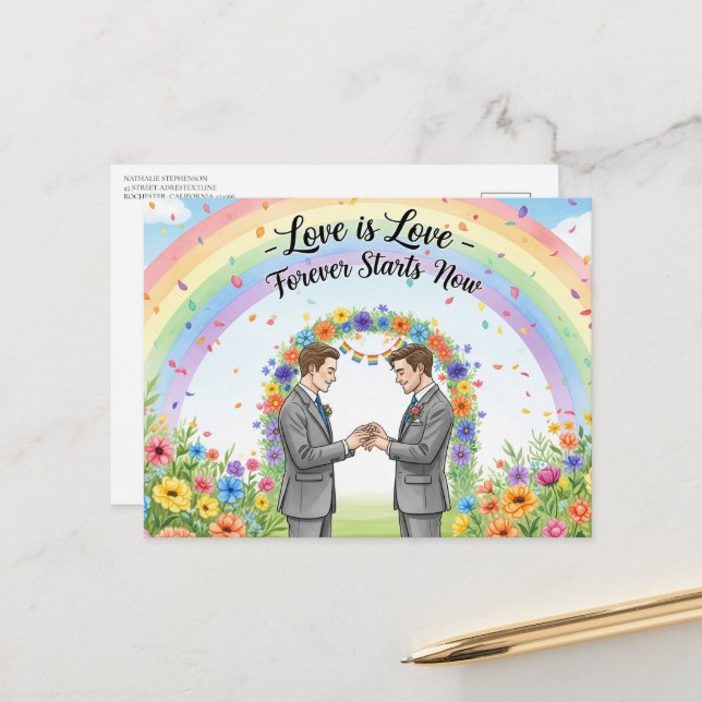 Moderne Hochzeit Sichern Das Datum Postkarte (Vorderseite/Rückseite Beispiel)