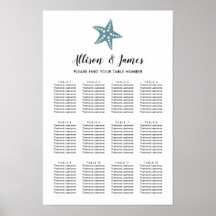 Moderne Hochzeit Sitzordnung Seestern, Blau Grau Poster