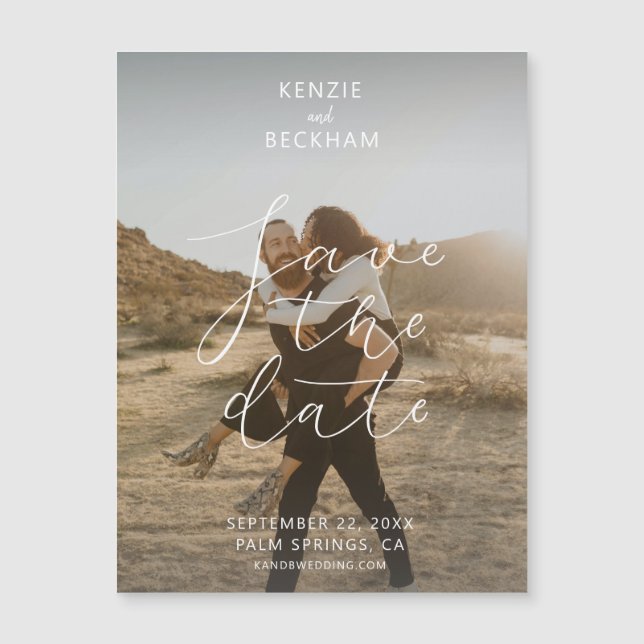 Moderne Hochzeit Speichern Sie das Foto Text-Overl Magnetkarte (Vorderseite)