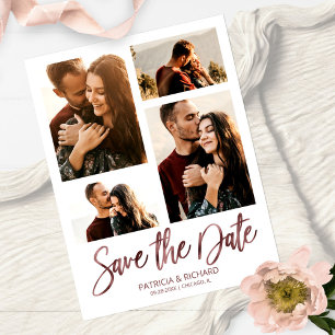 Moderne Hochzeit - Termin merken - 4-Foto-Collage Postkarte