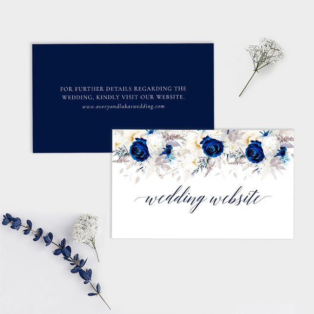 Moderne Hochzeit von Blauen und Weißen Blumen Begleitkarte (Von Creator hochgeladen)