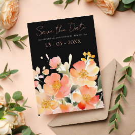Moderne Hochzeit von Boho Orange Peach und Black F Save The Date