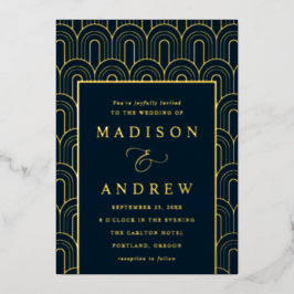 Moderne Hochzeit von Deko Navy und Gold Folieneinladung