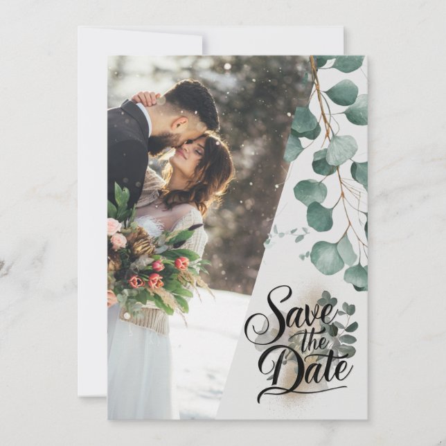 Moderne Hochzeit von Eukalyptus in Aquarell Save The Date (Vorderseite)