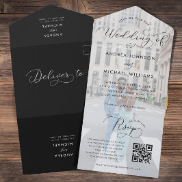 Moderne Hochzeit von Foto & Script QR Code Foto All In One Einladung
