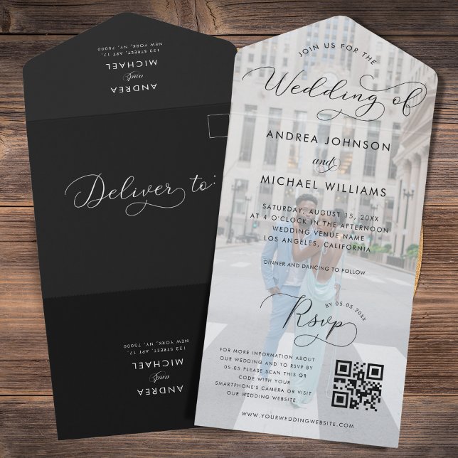 Moderne Hochzeit von Foto & Script QR Code Foto All In One Einladung (Von Creator hochgeladen)