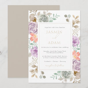 Moderne Hochzeit von Gold Lilac Peach Floral Einladung