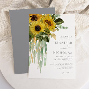 Moderne Hochzeit von grauen Sonnenblumen Einladung