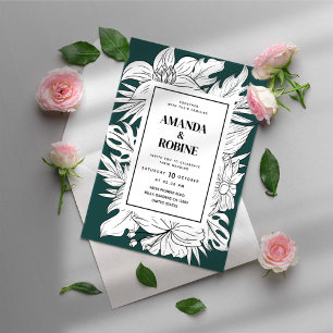 Moderne Hochzeit von Grün und Weiß mit tropischen Einladung