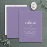 Moderne Hochzeit von Lilac Lavender Calligraphy Einladung<br><div class="desc">Dieses moderne und elegante, schlichte lila Lavendel mit weißer Typografie-Hochzeitsdesign zeichnet sich durch die zeitgemäße Kalligrafie und Seriftext als Hauptmotiv aus und basiert auf unserem bestverkauften Brautparty-Einladen. Die Rückseite der Karte weist eine lila Lavendelstruktur auf. Kontaktieren Sie Designer für passende Produkte. Vielen Dank für die Unterstützung unseres kleinen Unternehmens, wir...</div>