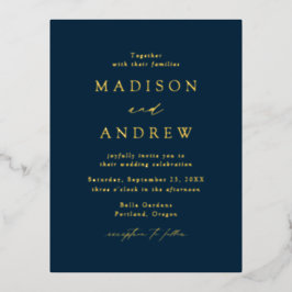 Moderne Hochzeit von Marine und Gold Folie Einladungspostkarte