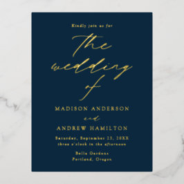 Moderne Hochzeit von Marine und Gold Folie Einladungspostkarte