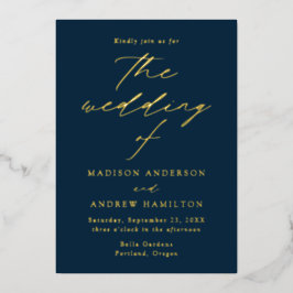 Moderne Hochzeit von Marine und Gold Folieneinladung