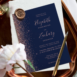 Moderne Hochzeit von Navy Blue Rose Gold Glitzer Einladung