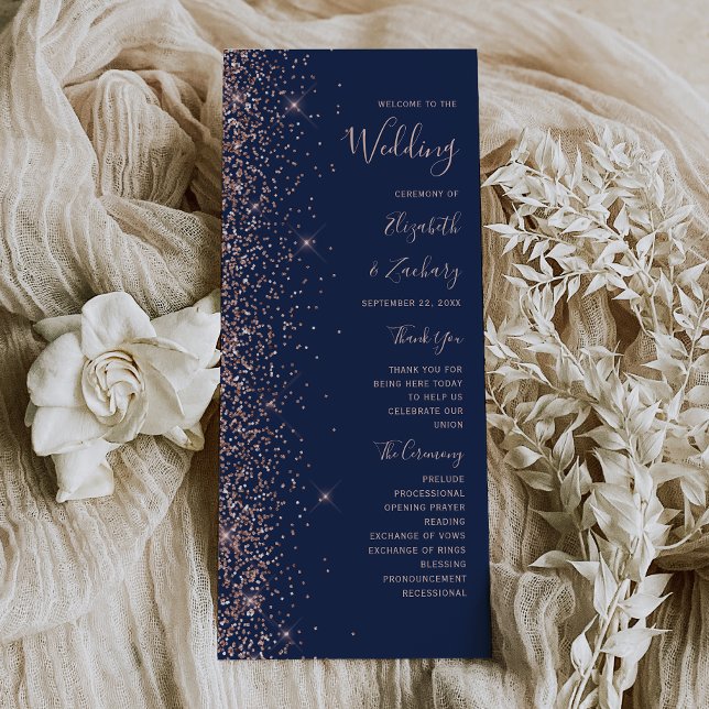Moderne Hochzeit von Navy Blue Rose Gold Glitzer Programm (Von Creator hochgeladen)