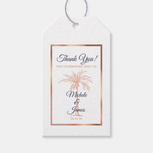 Moderne Hochzeit von Navy Blue Rose Gold Palm Tree Geschenkanhänger