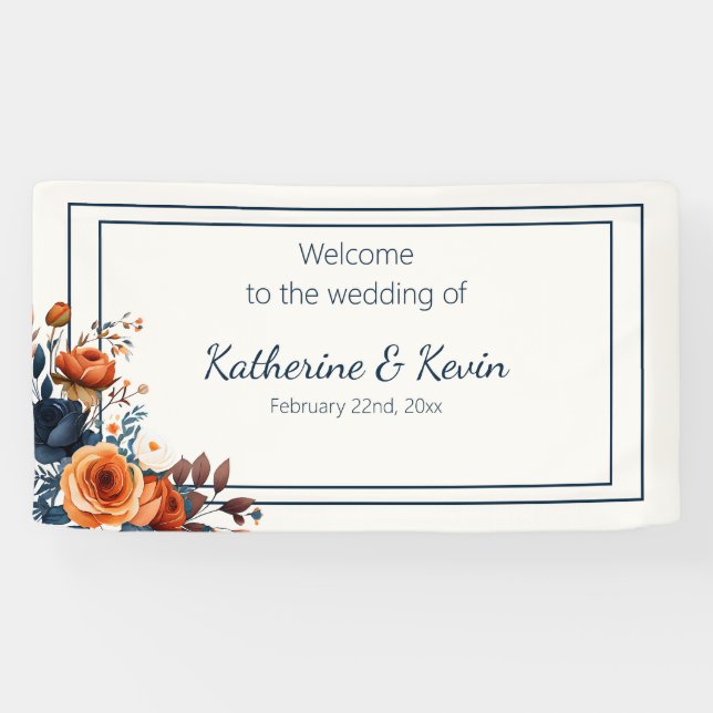 Moderne Hochzeit von Navy Blue und Burnt Orange Banner (Horizontal)