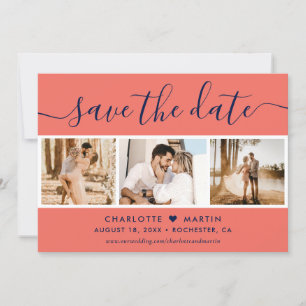 Moderne Hochzeit von Navy Blue und Korallen 4 Foto Save The Date
